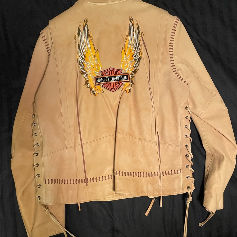 Harley-Davidson leather jacket. Southwest, leather, lace up, stitching.